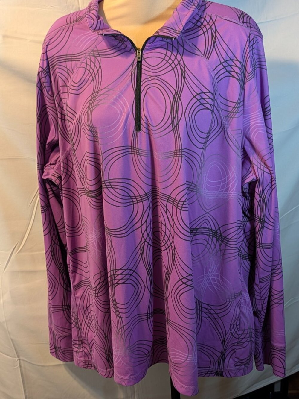 Xersion Women's Long Sleeve Pullover 1X 1/4 Zip Activewear Top Purple/Black/Slvr